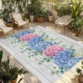 thumbnail image 1 of Blue Pink Hydrangea Outdoor Rug for Patio/Deck/Porch, Non-Slip Large Area Rug 5 x 8 Ft, Eucalyptus Leaves Wooden Summer Botanical Indoor Outdoor Rugs Washable Area Rugs, Camping Rug Carpet Runner, 1 of 8