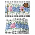 thumbnail image 1 of Blue Pink Hydrangea Placemats Set of 4, Eucalyptus Leaves Summer Botanical Plaid Placemats for Dining Table, Place Mats for Kitchen Tabletop, Waterproof Wipeable Dining Table Mats Set, 1 of 9