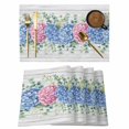 thumbnail image 1 of Blue Pink Hydrangea Placemats Set of 6, Eucalyptus Leaves Wooden Summer Botanical Placemats for Dining Table, Place Mats for Kitchen Tabletop, Waterproof Wipeable Dining Table Mats Set, 1 of 9