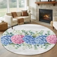 thumbnail image 1 of Blue Pink Hydrangea Round Area Rug 7Ft Washable Circle Rugs for Dorm Laundry Room, Eucalyptus Leaves Wooden Summer Botanical Non-Slip Carpet Floor Mats Indoor Outdoor Carpet Runner Home Decor, 1 of 8