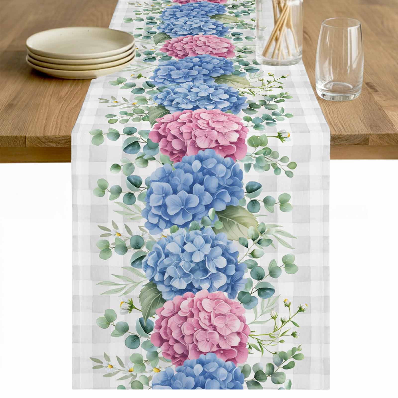 Blue Pink Hydrangea Table Runner 36 Inches Long Farmhouse Dress Scarves ...