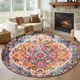 thumbnail image 1 of Blue Pink Large Round Rug 8 FT, Non Slip Living Room Area Carpet, Boho Middle Century Geometric Abstract Washable Soft Circle Rug Non-Shedding Floor Carpet for Bedroom Office Dining Room, 1 of 9