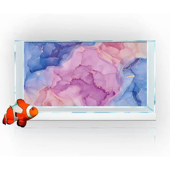 Blue Pink Marble Aquarium Background, Art Abstract Pink Gold Line Marble Terrarium Background, Coloful Marble Glass Terrarium Background with 8 EVA Double-Sided Tape, 36X20IN