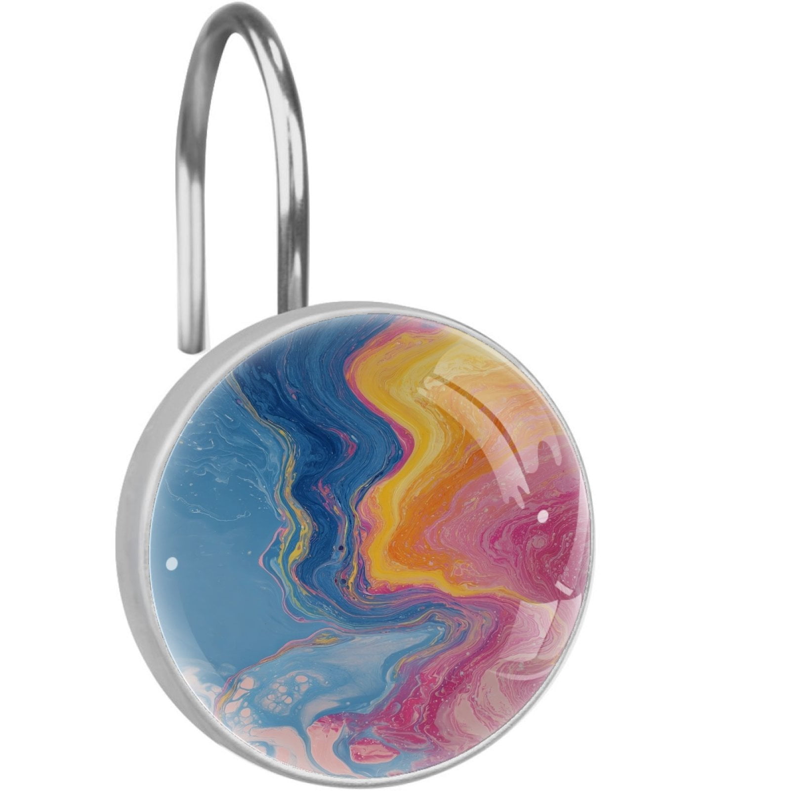 Blue Pink Marble Pattern 12 Pack Shower Curtain Hooks, Decorative Shower Rings for Shower Curtain Rods, Stainless Steel, Rust Resistant, Round Curtain Hooks for Bathroom