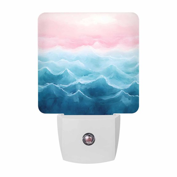 Blue Pink Ocean Waves Plug-in LED Night Lights Abstract Art Auto Dusk-to-Dawn Sensor for Bedroom, Bathroom, Kitchen, Nursery, Hallway, Stairs, Wall Home Decor