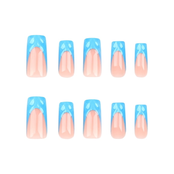 Blue Pink Ombre Gradient Press on Nails, Medium Almond Glossy Translucent False Nails, 24 Count