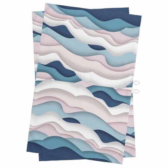 Blue Pink Ombre Kitchen Towels Set of 2, Water Absorbent Dish Towel, Modern Geometric Moire Abstract Art Decorative Hand Towels - Quick Drying Cloth for Cooking Baking, 18x28 Inch
