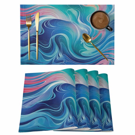 Blue Pink Ombre Placemats Set of 12 Modern Abstract Art Place Mats Indoor Wipeable Table Mats Washable Cloth Dining Table Placemats for Kitchen Holiday Party Home Decor 13x19 Inch