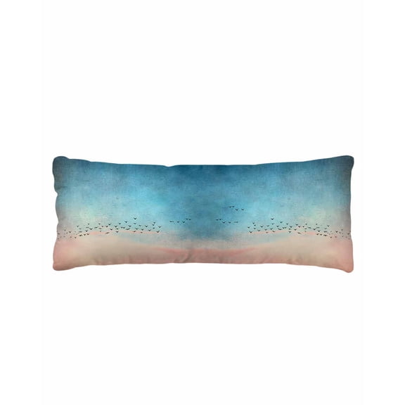 Blue Pink Ombre Sky Body Pillow Cover 20 x 54 Inch Decorative Pillow Cover Modern Sunset Glow Bird Silhouette Lumbar Pillowcase Seasonal Rectangle Cushion Case for Couch Sofa Bed Living Room