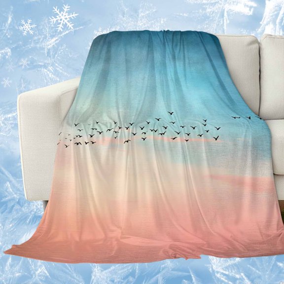 Blue Pink Ombre Sky Cooling Blanket,Lightweight Breathable Summer Throw Blanket with Double Sided Cold Effect,Modern Sunset Glow Bird Silhouette Picnic Blankets Bed Sheet for Hot Sleepers 30"x40"