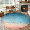 thumbnail image 1 of Blue Pink Ombre Sky Round Area Rug 7 FT,Non Slip Living Room Area Carpet,Modern Sunset Glow Bird Silhouette Washable Soft Circular Rug Non-Shedding Floor Carpet for Bedside Office Play Room Classroom, 1 of 9