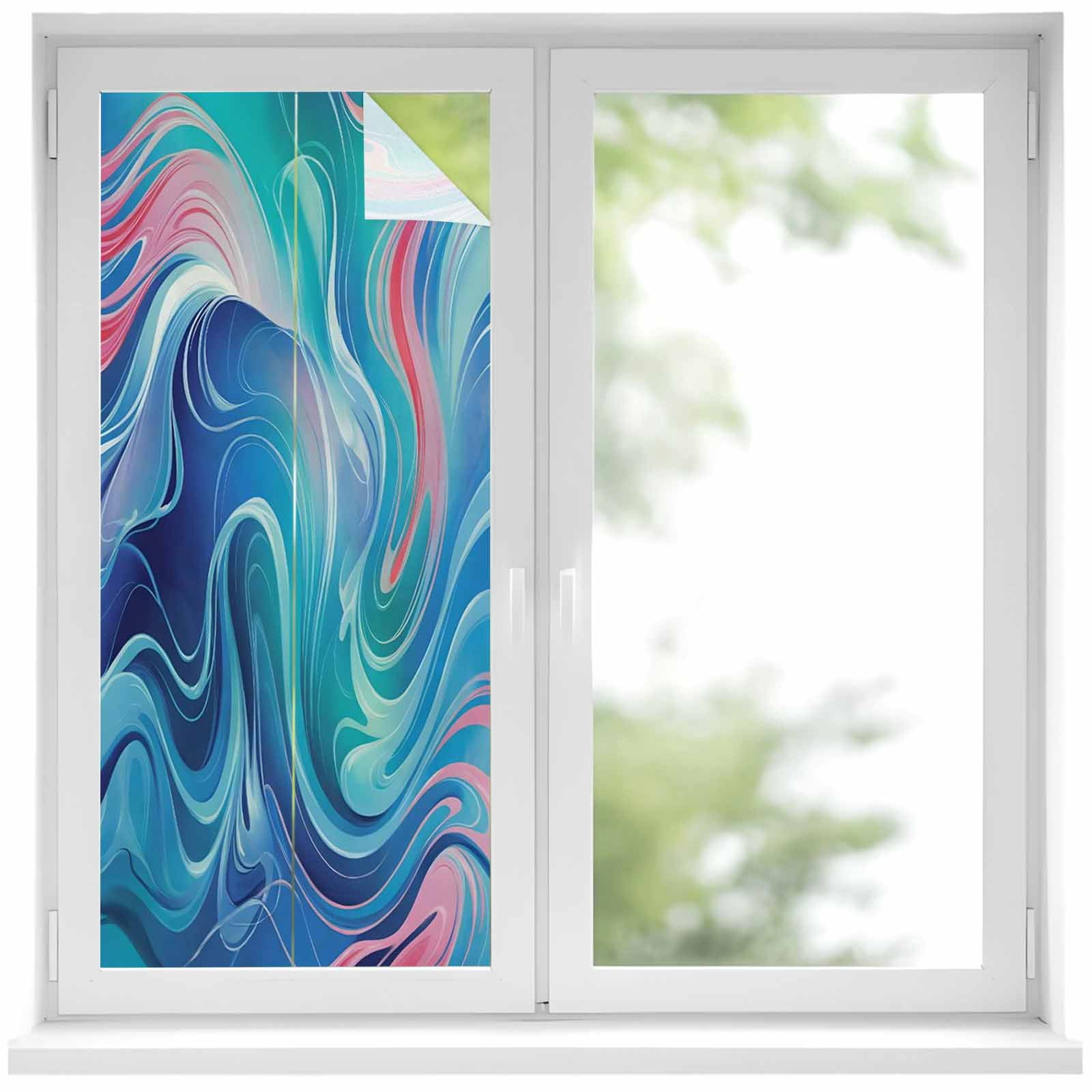 Blue Pink Ombre Window Privacy Film, Modern Abstract Art Static Cling ...