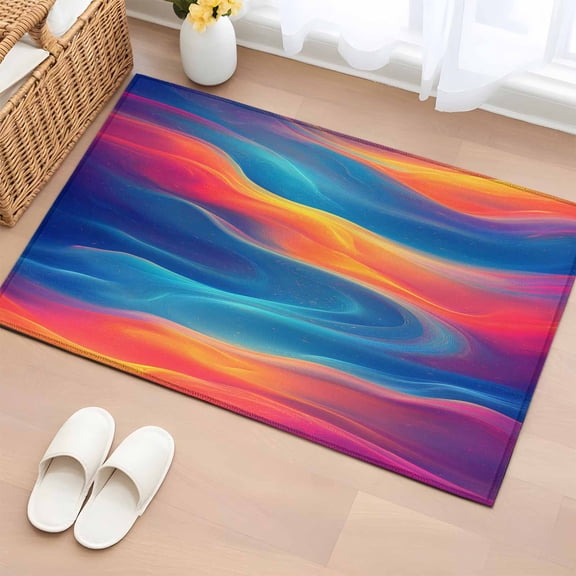 Blue Pink Orange Abstract Bathroom Rug Washable 2x3 Entryway Rug Non Slip Watercolor Water Ripple Front Door Mat Low Pile Indoor Doormat Throw Floor Carpet for Kitchen Bedroom Entrance