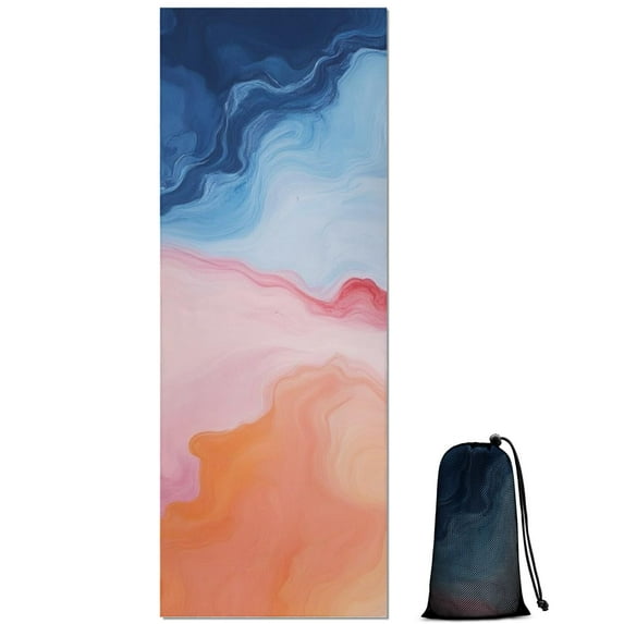 Blue Pink Orange Marble Hot Yoga Mat Towel Non Slip for Hot Yoga - Quick-Drying Yoga Mat Cover with 4 Corner Pockets with Travel Bag - Hot Yoga Towel Non Slip 74"x26"