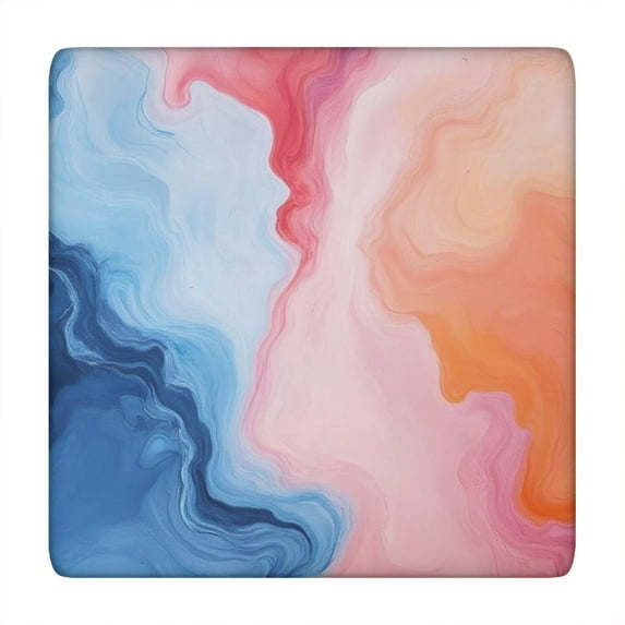 Blue Pink Orange Marble Square Fitted Tablecloth with Elastic Edge,Square Table Cover,Washable Elastic Table Cover for Home Kitchen Party Decor 34"x34"