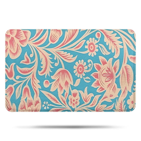 Blue and Pink Pioneer Flower Bathroom Rugs Mat,Non Slip Microfiber Bathroom Rug,Rubber Backing,Soft Bathroom Mats for Bathroom Floor,Tub and Shower,17x27in(43x68cm)