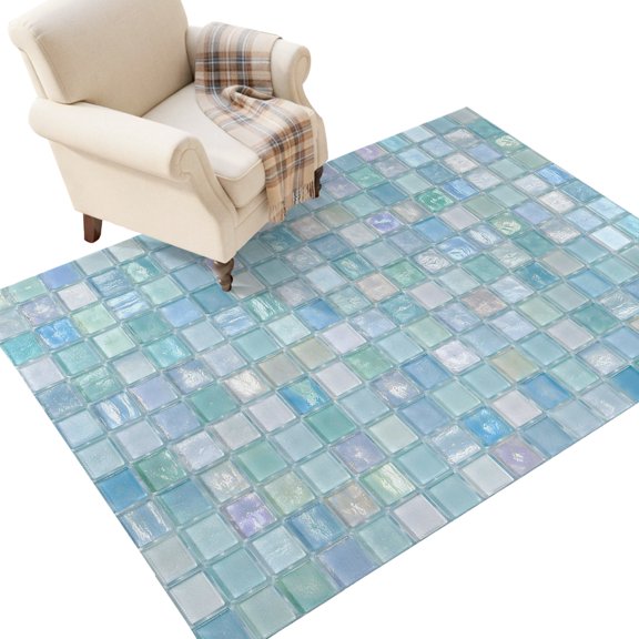 Blue Pink Plaid Area Rug 3x5ft Boho Pale Mint Tile Matrix Modern Gingham Non-Slip Washable Rectangle Rugs Soft Felt Indoor Floor Mat for Bedroom Kitchen Living Room Bathroom