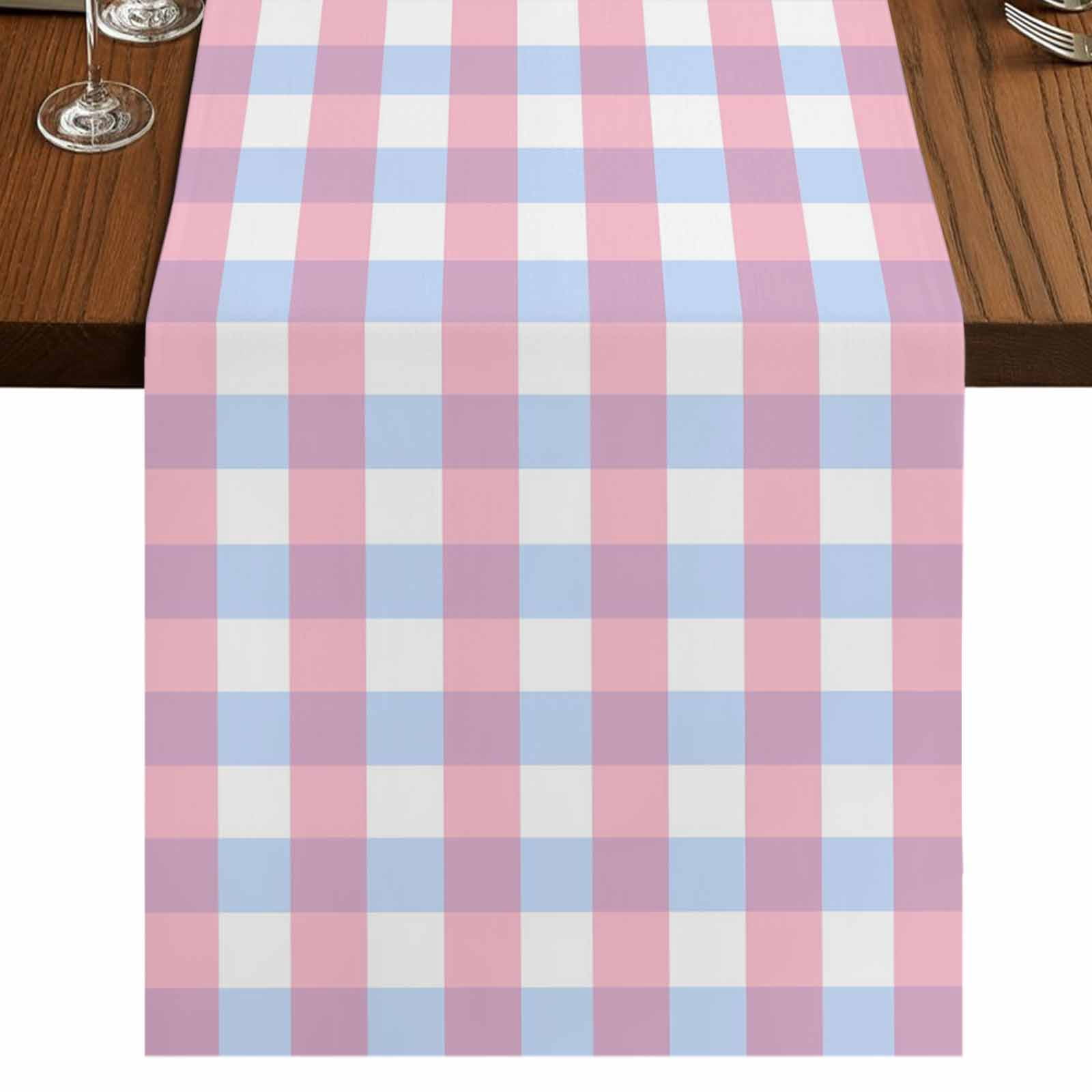 Blue Pink Plaid Burlap Cotton Table Runner 14x72 Inches Long ...