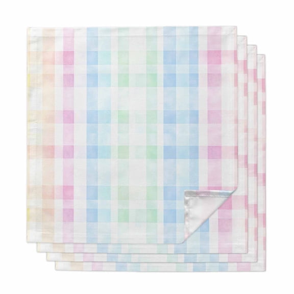 Blue Pink Plaid Cloth Napkins, Pastel Green White Buffalo Patchwork Washable and Reusable Dinner Napkins Set of 4, Table Napkin for Kitchen Party Birthday Wedding Hotel Housewarming 20"x20"