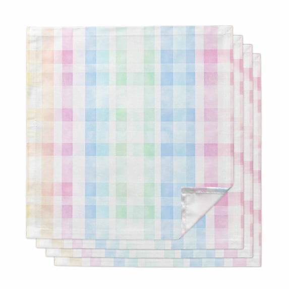 Blue Pink Plaid Cloth Napkins, Pastel Green White Buffalo Patchwork Washable and Reusable Dinner Napkins Set of 4, Table Napkin for Kitchen Party Birthday Wedding Hotel Housewarming 20"x20"