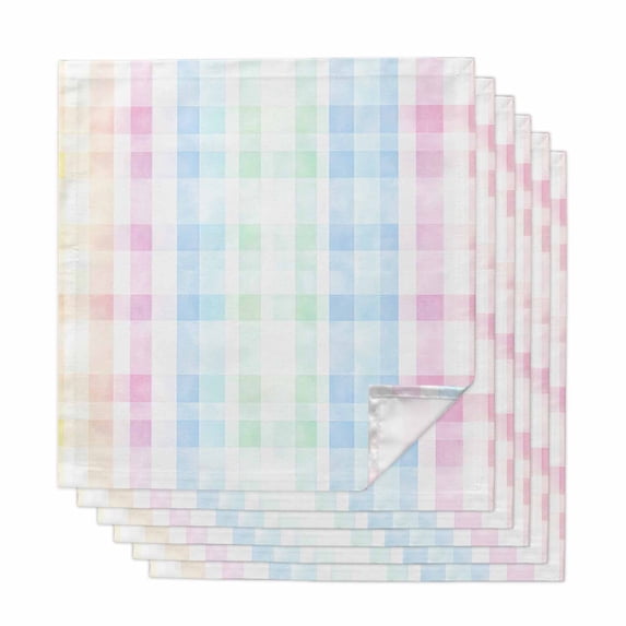 Blue Pink Plaid Cloth Napkins, Pastel Green White Buffalo Patchwork Washable and Reusable Dinner Napkins Set of 6, Table Napkin for Kitchen Party Birthday Wedding Hotel Housewarming 20"x20"