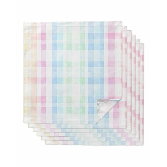 Blue Pink Plaid Cloth Napkins Washable Set of 6, Pastel Green White Buffalo Patchwork Reusable Dinner Table Napkins Cloth Bulk for Weddings Kitchen Restaurants Hotel Events Parties 20 x 20 Inch
