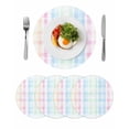 thumbnail image 1 of Blue Pink Plaid Round 15 Inch Placemats Set of 4, Pastel Green White Buffalo Patchwork HeatResistant Non Slip Place Mats for Dining Table, Wipeable Braided Kitchen Table Mats for Housewarming, 1 of 9