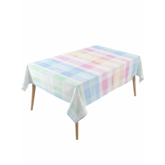 Blue Pink Plaid Table Cloth, Pastel Green White Buffalo Patchwork Waterproof Tablecloth for Rectangle Tables, Reusable Washable Fabric Table Cover for Restaurant Kitchen Dining Tables 60"x120"