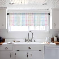 Blue Pink Plaid Valance Curtains for Kitchen/Living Room/Bathroom/Bedroom Window, Pastel Green White Buffalo Patchwork Rod Pocket Small Topper Half Short Window Curtains Voile Sheer Scarf 54"x18"