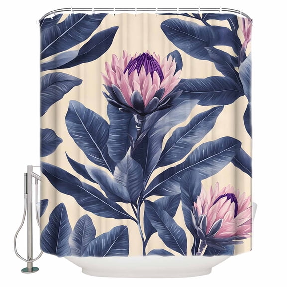 Blue Pink Purple Floral Shower Curtains for Bathroom Waterproof Fabric Bath Curtains Decor Bath Tub Curtain Oil Painted Botanical Art Decorative Shower Curtain Sets with 12 Hooks, 72x72 Inch