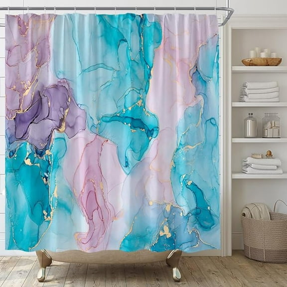 Blue Pink Purple Marble Shower Curtain Modern Abstract Texture Luxury Ombre Fabric Bathroom Decor Curtains Set Include Hooks 36"W x 72"L (Pack of 1)