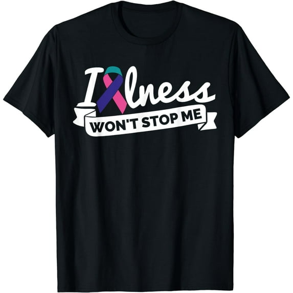 Blue Pink Purple Ribbon Thyroid Cancer Support Design T-Shirt