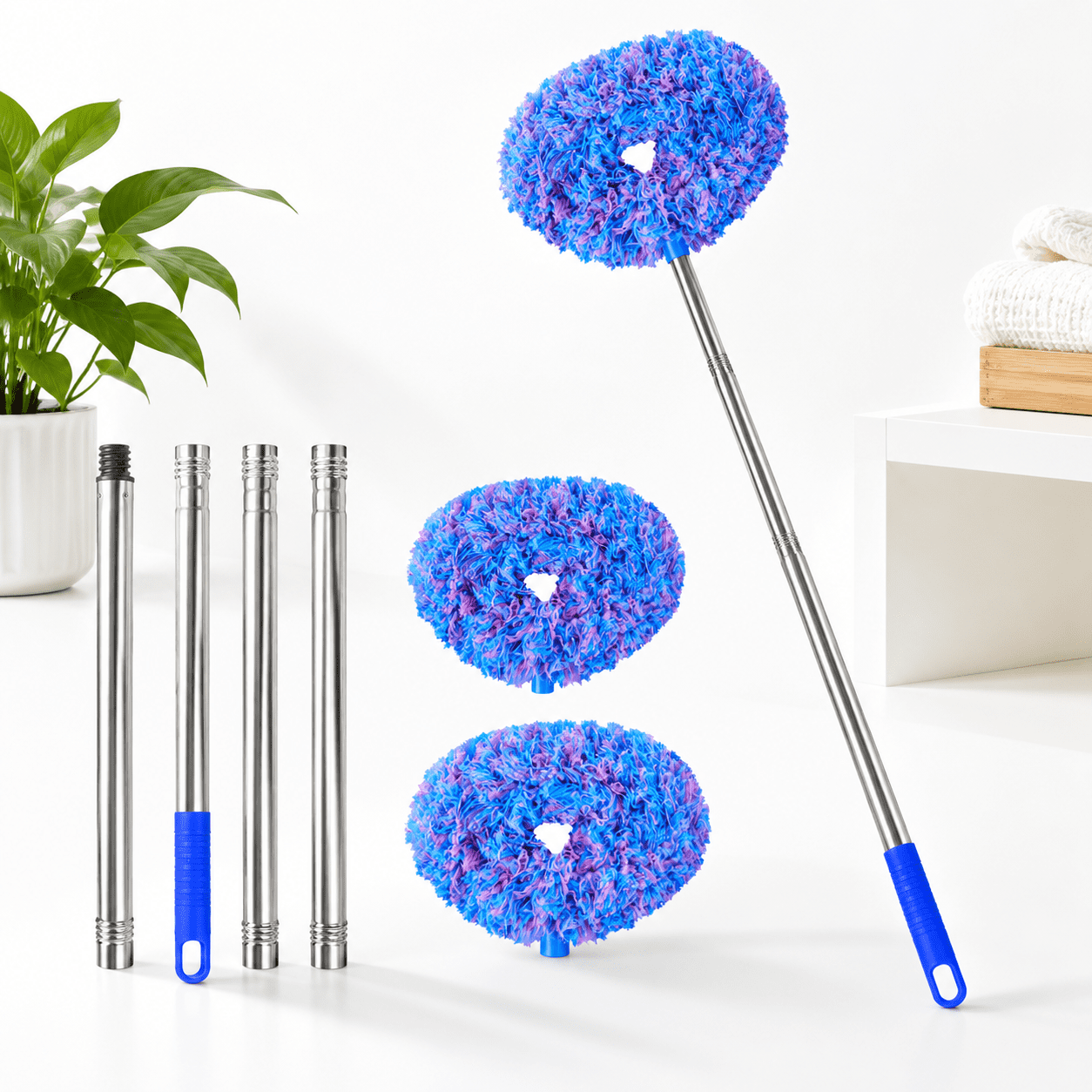 29 Inches Blue Pink Reusable Polyester Ceiling Fan Duster with Adjustable 13-49.7 ...