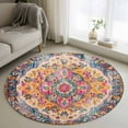 thumbnail image 1 of Blue Pink Round Area Rug 3.3 FT, Non Slip Small Entryway Kitchen Mat, Boho Middle Century Geometric Abstract Washable Soft Circular Rug Non-Shedding Door Mat for Bathroom Playroom Kids Room, 1 of 9