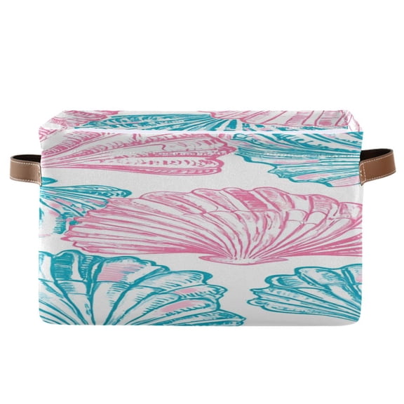 Blue Pink Seashells Hand Painted Square Storage Bins with Handles Collapsible Containing Box 1 Pack