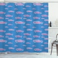 thumbnail image 1 of Blue and Pink Shower Curtain, Retro Style Car Concept with Grunge Effect Transportation Vehicle Theme, Fabric Bathroom Set with Hooks, 69W X 84L Inches Extra Long, Blue and Pink, by Ambesonne, 1 of 3