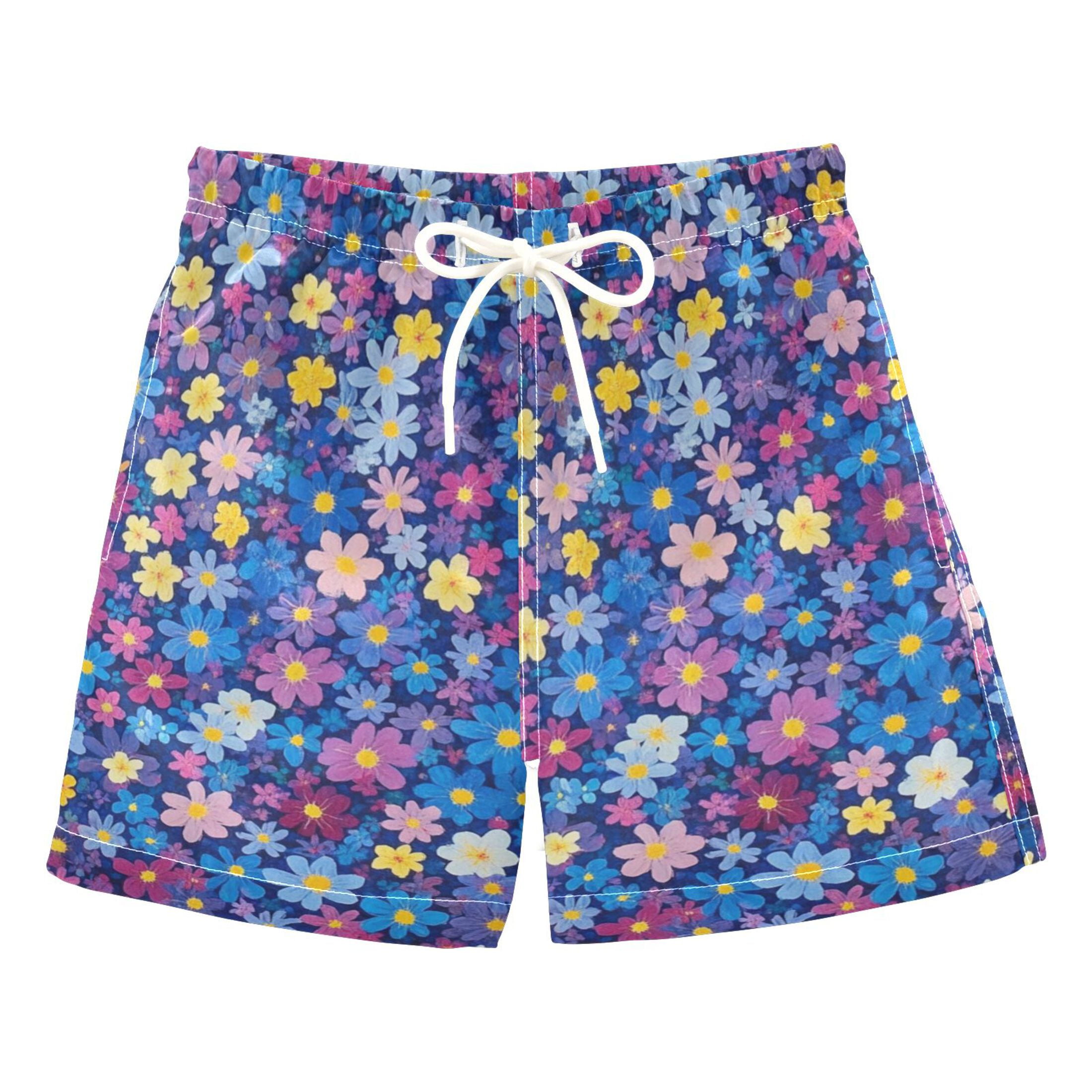 Blue Pink Simple Flowers Boys Swim Trunks Quick Dry Boy Swim Shorts for ...