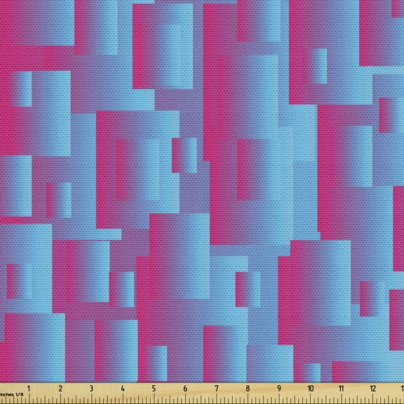 Ambesonne Blue and Pink Fabric by the Yard Upholstery, Modern Squares, 5 Yards, Hot Pink Sky Blue