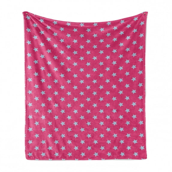 Blue and Pink Soft Flannel Fleece Blanket, Retro Stars Pattern with Pastel Shades Geometric Diagonal Arrangement, Cozy Plush for Indoor and Outdoor Use, 50" x 60", Pink and Pale Blue, by Ambesonne