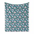 thumbnail image 1 of Blue and Pink Soft Flannel Fleece Throw Blanket, Digitally Generated Pattern of Soft Chrysanthemums, Cozy Plush for Indoor and Outdoor Use, 50" x 60", Deep Sky Blue Rose, by Ambesonne, 1 of 5