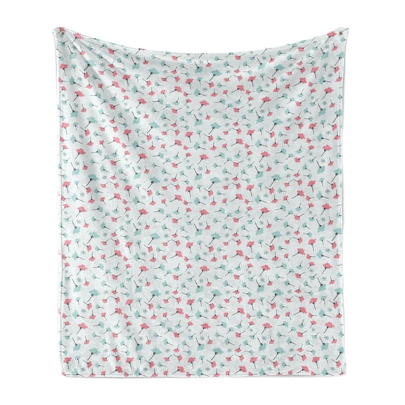 Blue and Pink Soft Flannel Fleece Throw Blanket, Doodle Style Blossoming Nature Growth Feminine Design, Cozy Plush for Indoor and Outdoor Use, 60" x 80", Charcoal Grey Pale Pink, by Ambesonne