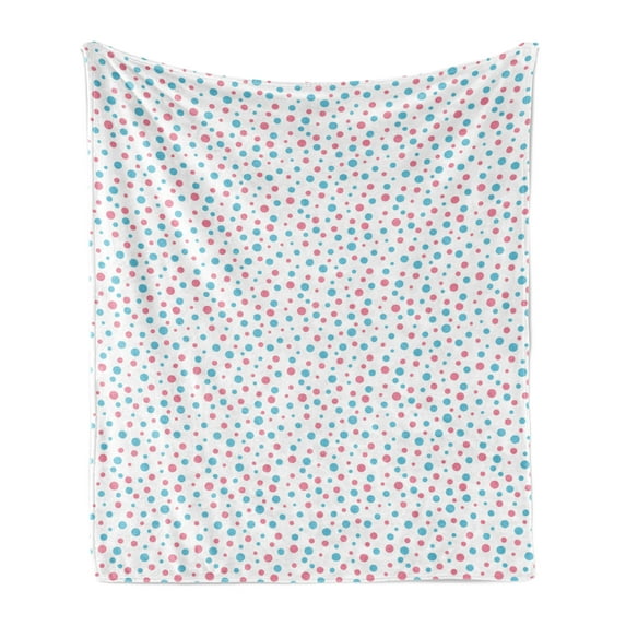 Blue and Pink Soft Flannel Fleece Throw Blanket, Geometric Simplicity Pattern with Irregular Rounds Spots, Cozy Plush for Indoor and Outdoor Use, 50" x 60", Pink Blue, by Ambesonne