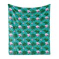 thumbnail image 1 of Blue and Pink Soft Flannel Fleece Throw Blanket, Graphic of Lotus Flowers and Leaves, Cozy Plush for Indoor and Outdoor Use, 70" x 90", Green Baby Pink, by Ambesonne, 1 of 5