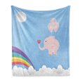 thumbnail image 1 of Blue and Pink Soft Flannel Fleece Throw Blanket, Nursery Graphic with Balloons and Rainbow on Sky, Cozy Plush for Indoor and Outdoor Use, 70" x 90", Multicolor, by Ambesonne, 1 of 5