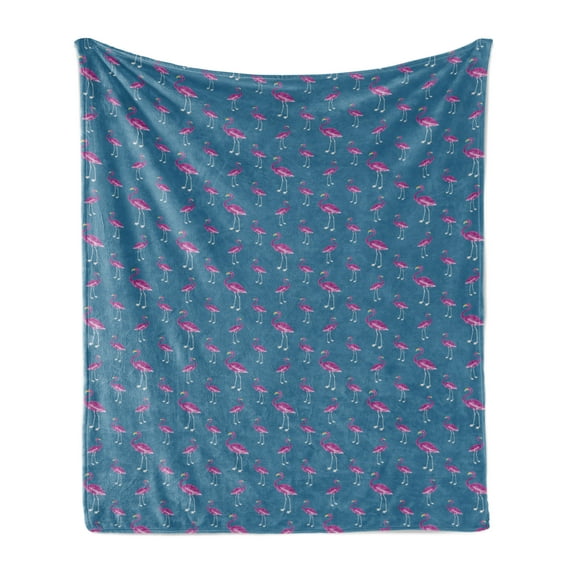 Blue and Pink Soft Flannel Fleece Throw Blanket, Pattern Exotic Flamingo, Cozy Plush for Indoor and Outdoor Use, 50" x 70", Dark Turquoise Pink, by Ambesonne