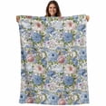 thumbnail image 1 of Blue Pink Spring Floral Blanket Soft Cozy Warm Throw Blanket for Couch, Plush Fuzzy Flannel Fleece Blankets for Sofa, Vintage Summer Botanical Bed Blankets Lightweight Gifts for Women, 40"x60", 1 of 9