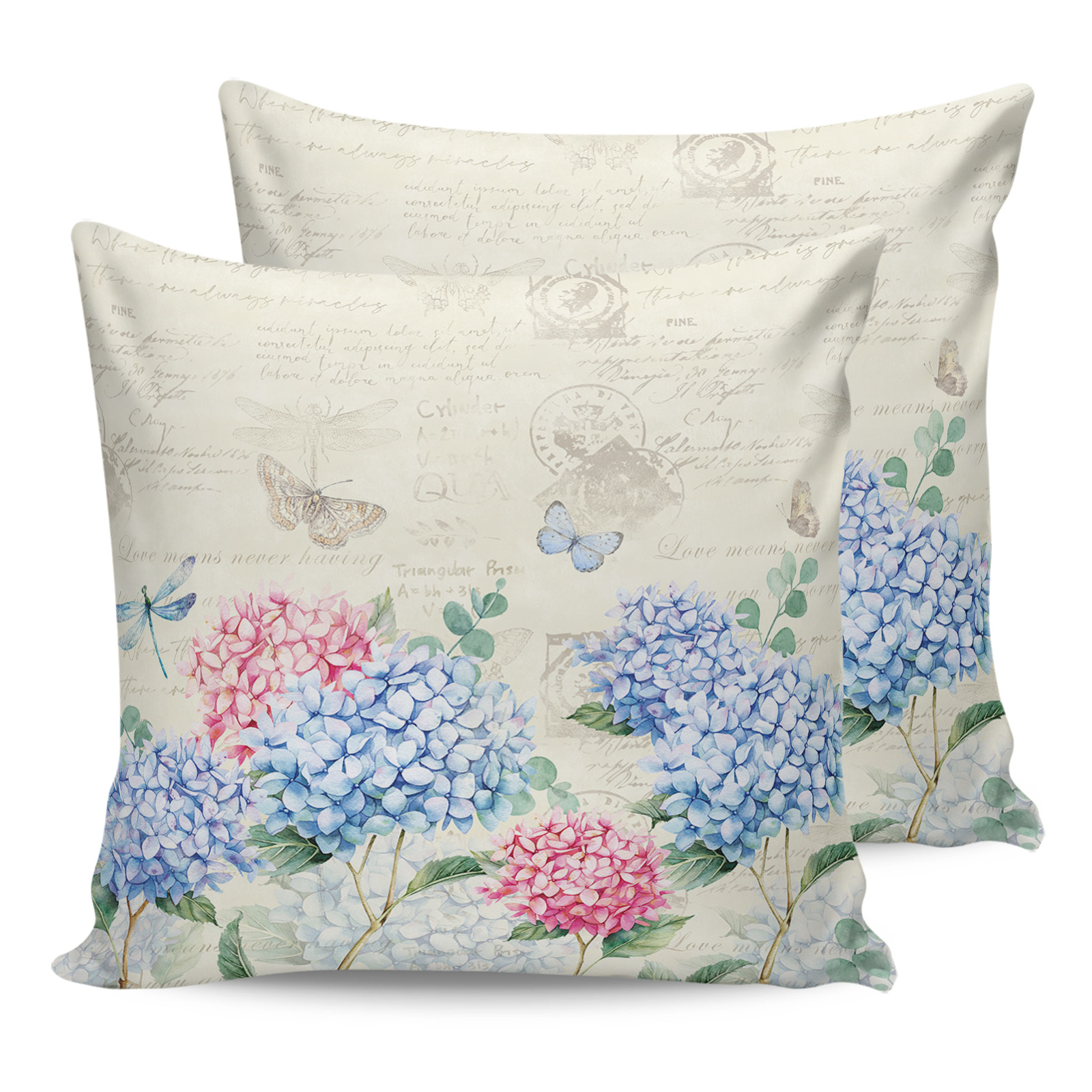 Blue Pink Spring Floral Outdoor Pillow Covers Waterproof,Retro Summer