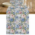 thumbnail image 1 of Blue Pink Spring Floral Table Runner - 72 Inch Long Vintage Summer Botanical Cotton and Linen Blended Dress Scarves Farmhouse Table Runner for Kitchen Dining, Coffee Table, 13" x 72", 1 of 8