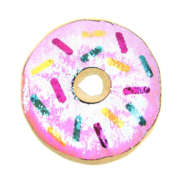 Blue Pink Sprinkle Donut Reversible Sequin Plush Throw Pillow Decorative Cushion Blue Pink Sprinkle Donut Reversible Sequin Plush Throw Pillow Decorative Cushion