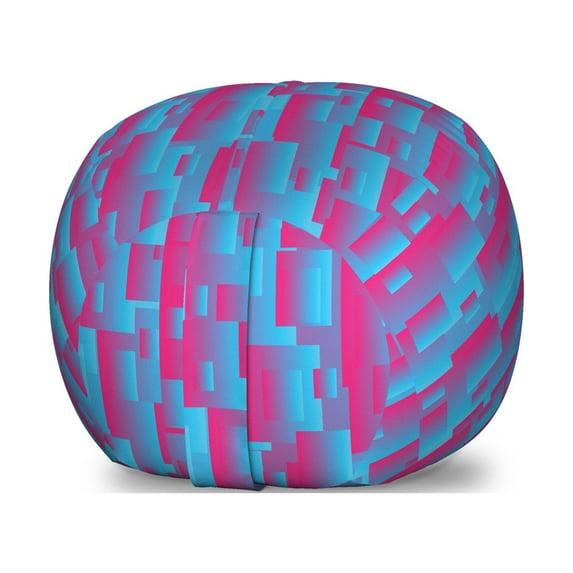 Blue and Pink Storage Toy Bag Chair, Abstract Contemporary Pattern with Vibrant Squares, Stuffed Animal Organizer Washable Bag, Large Size, Hot Pink Sky Blue, by Ambesonne